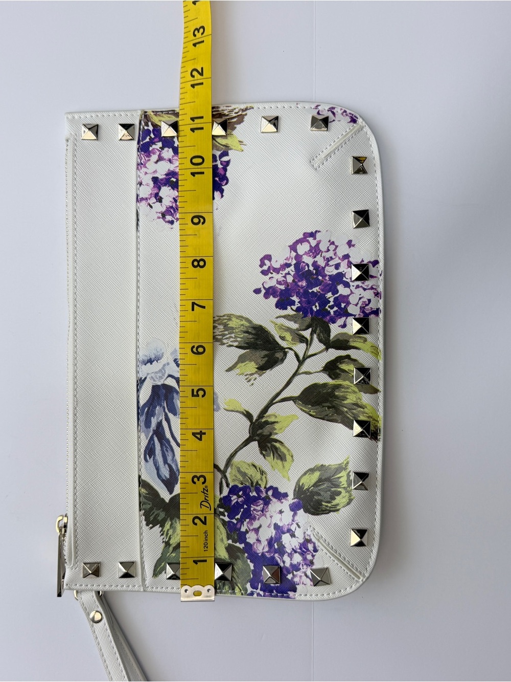 White House Black Market Floral Studded Wristlet Clutch White Purple Zip Pouch - Picture 2 of 7